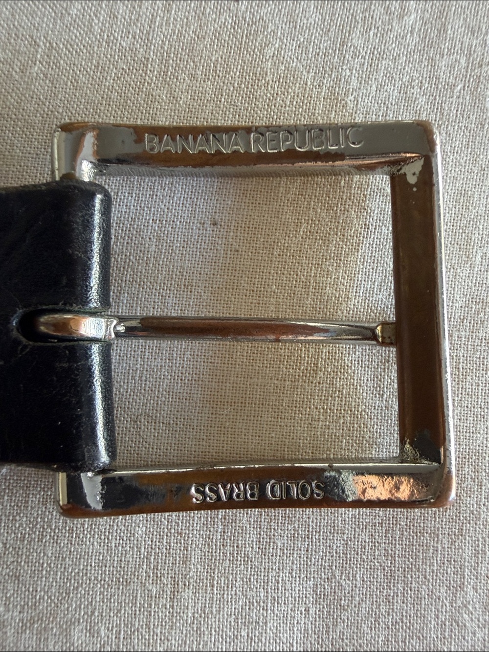 Banana Republic Black Leather Belt with Shiny Silver Buckle